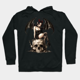 Devil Woman Sitting on Skull Vintage Hoodie